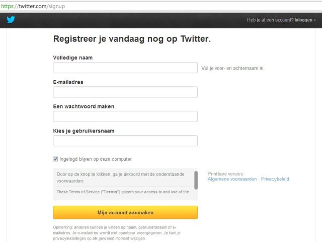 Twitter signup